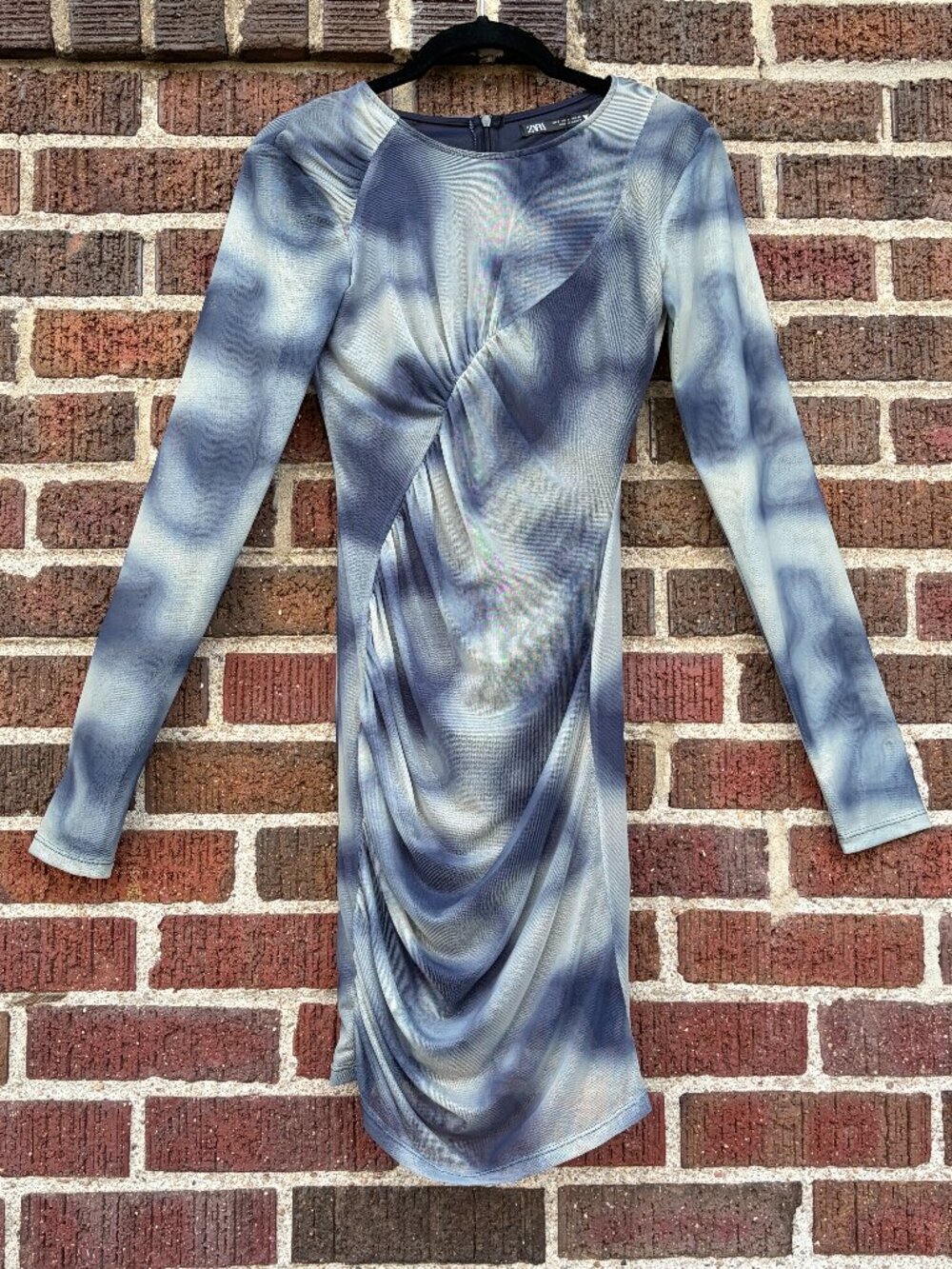 Zara blue and grey mesh bodycon long sleeve dress size S